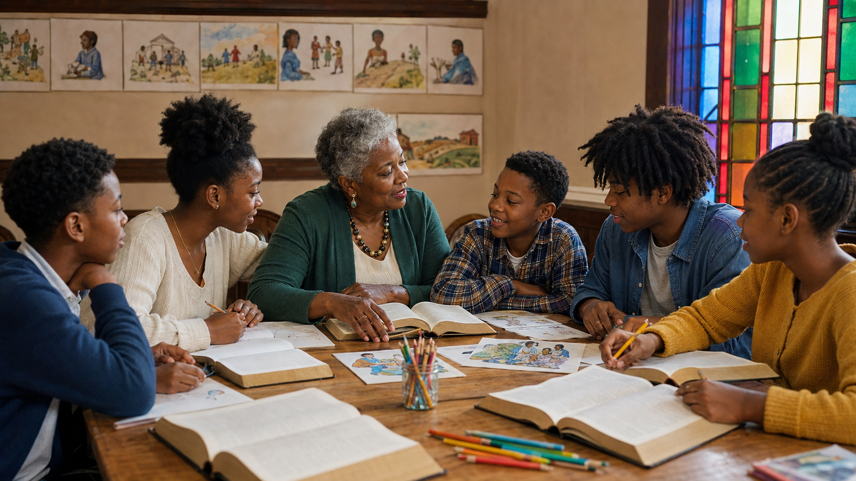 A Scripture lesson taking shape in an intergenerational classroom